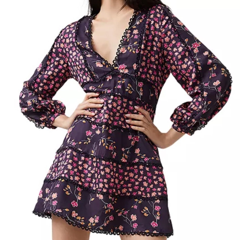 French Connection Daisy Tiered Long Sleeve V-Neck Dress size XXS/2